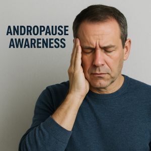 An older man managing symptoms of andropause with confidence