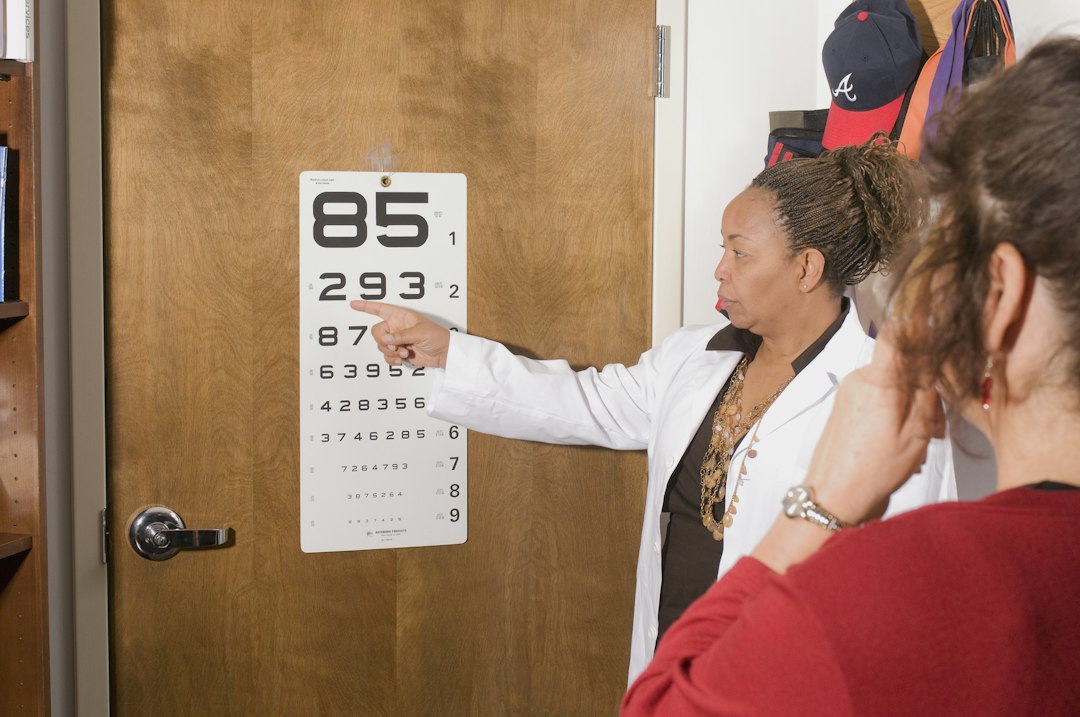 A Snellen eye chart used during a routine eye exam