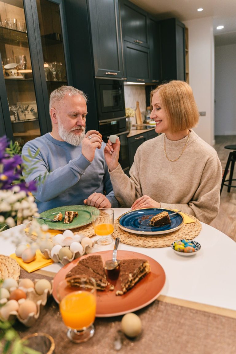Elderly couple having a homemade dinner together