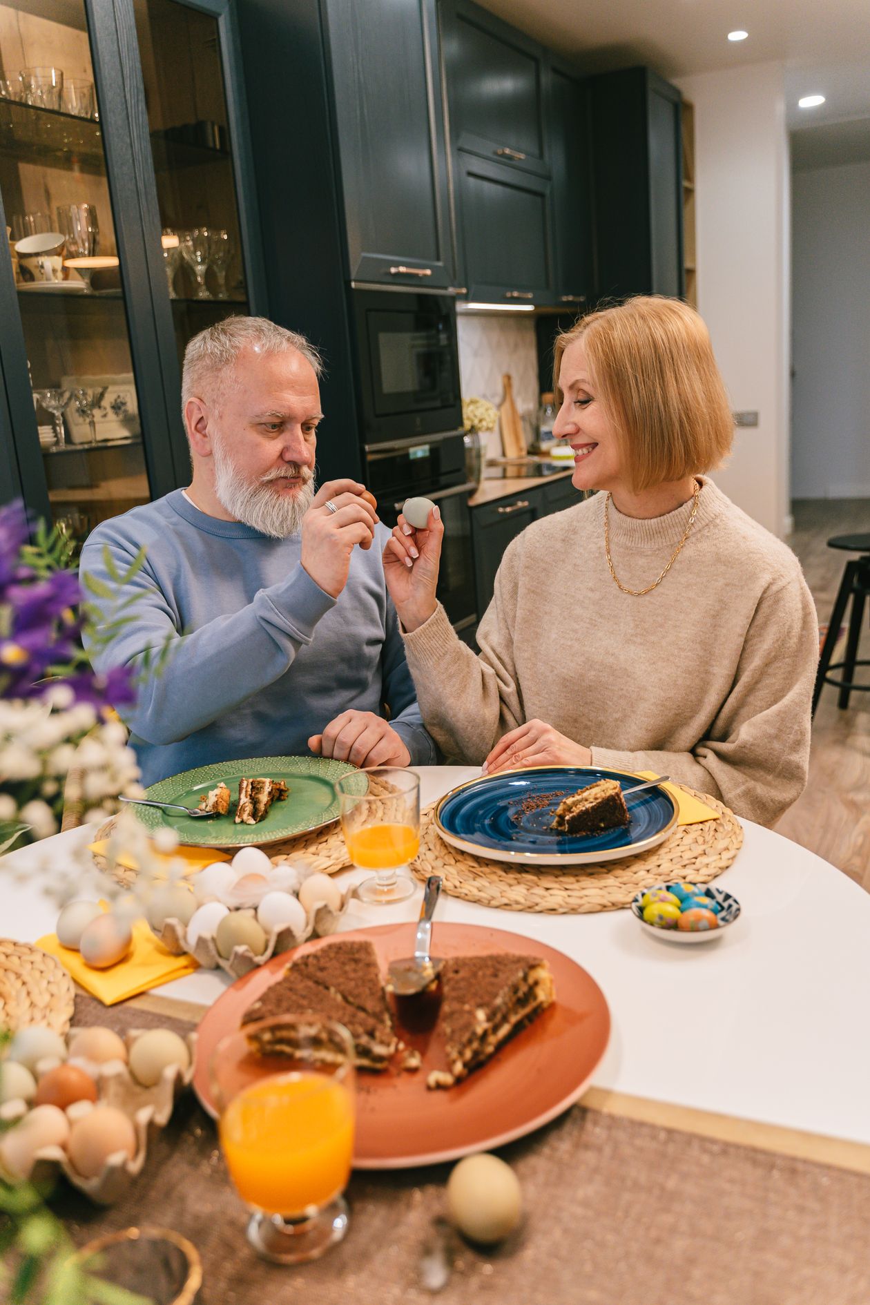 Elderly couple having a homemade dinner together
